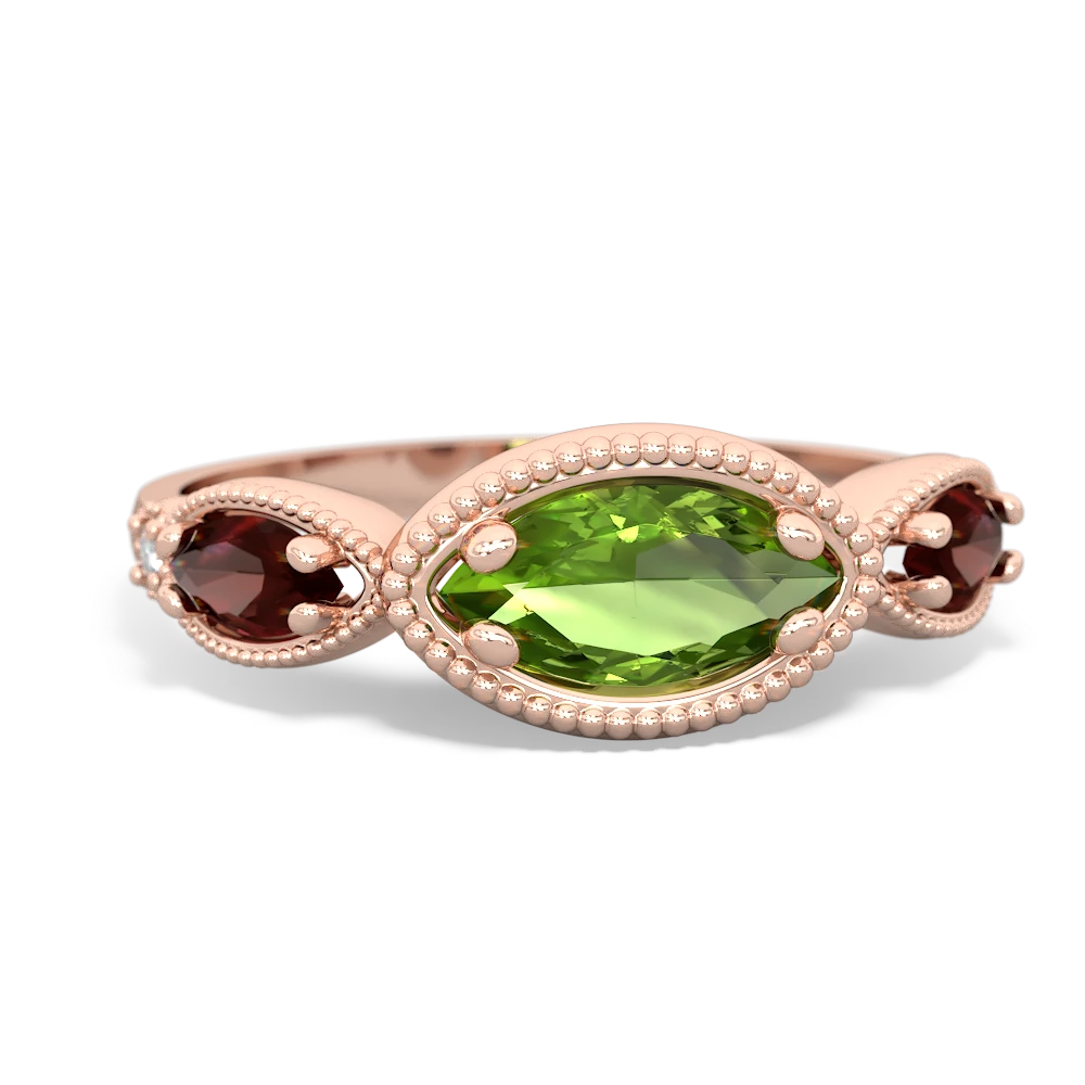 Peridot Milgrain Marquise 14K Rose Gold ring R5700