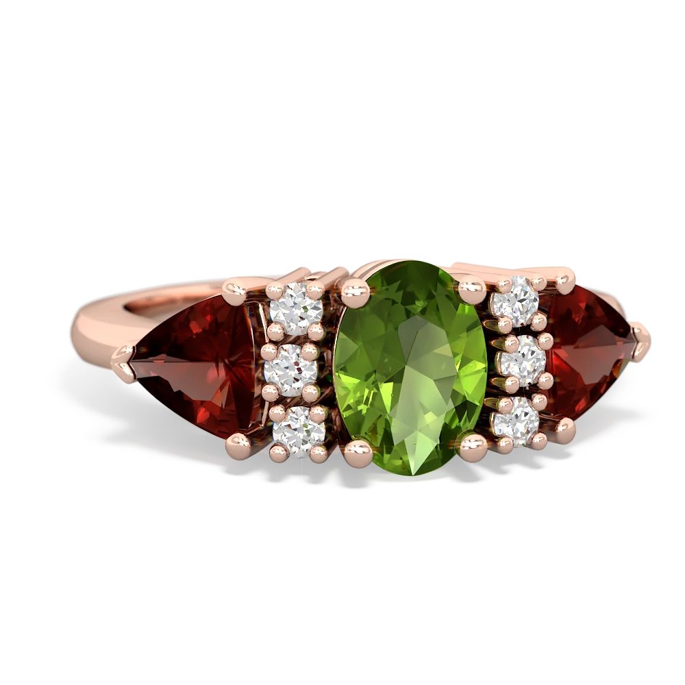 Peridot Antique Style Three Stone 14K Rose Gold ring R2186