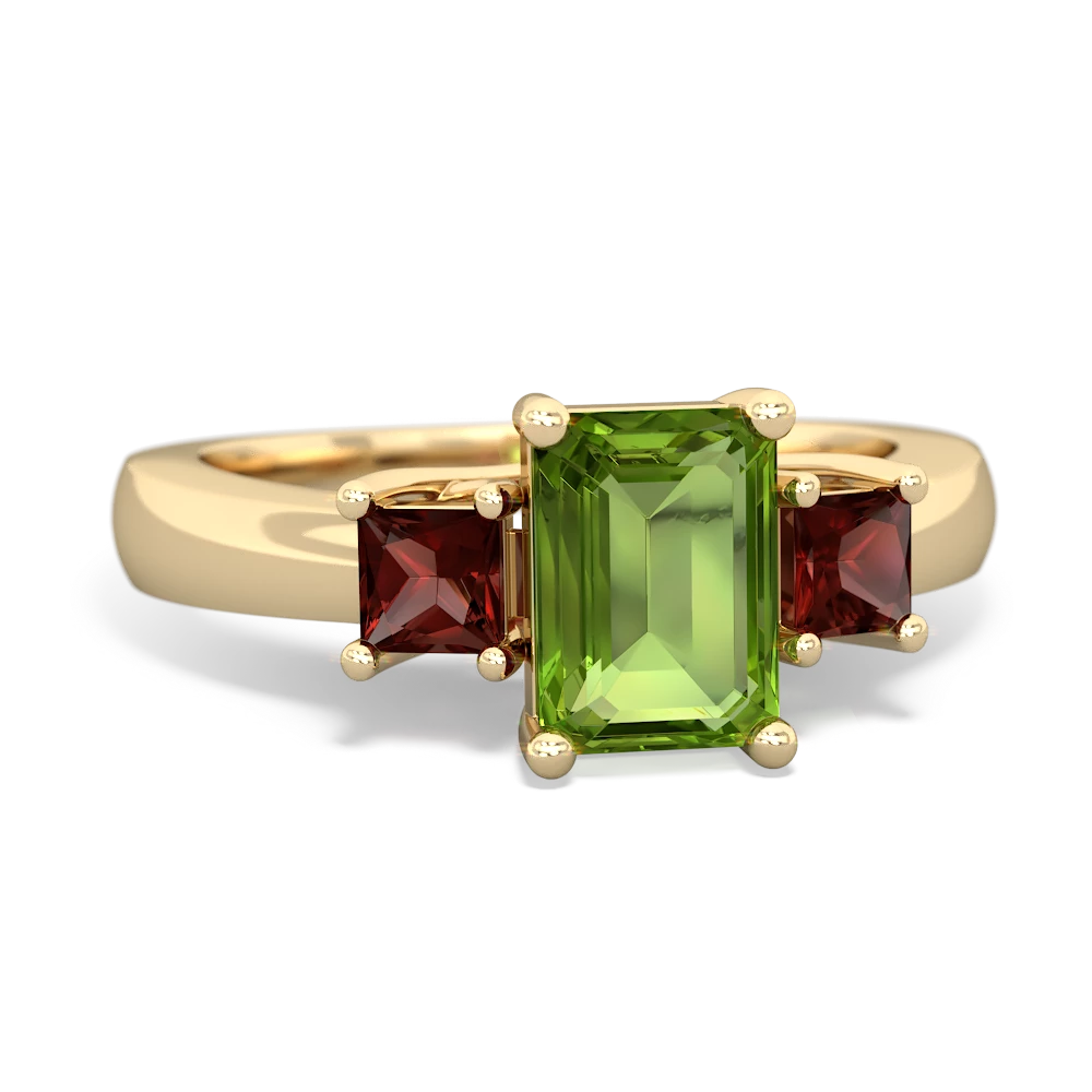 Peridot Three Stone Emerald-Cut Trellis 14K Yellow Gold ring R4021