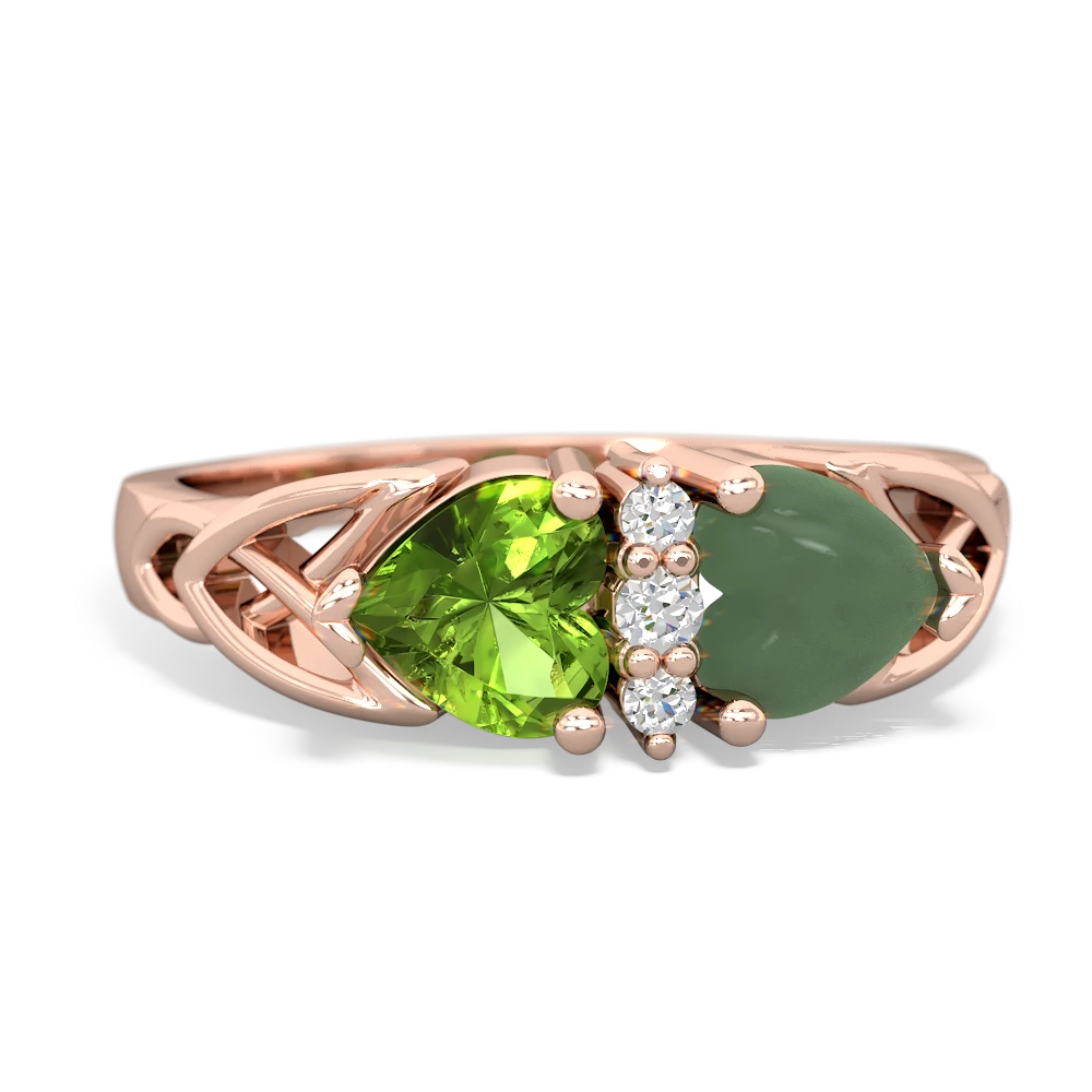 Peridot Celtic Knot Double Heart 14K Rose Gold ring R5040