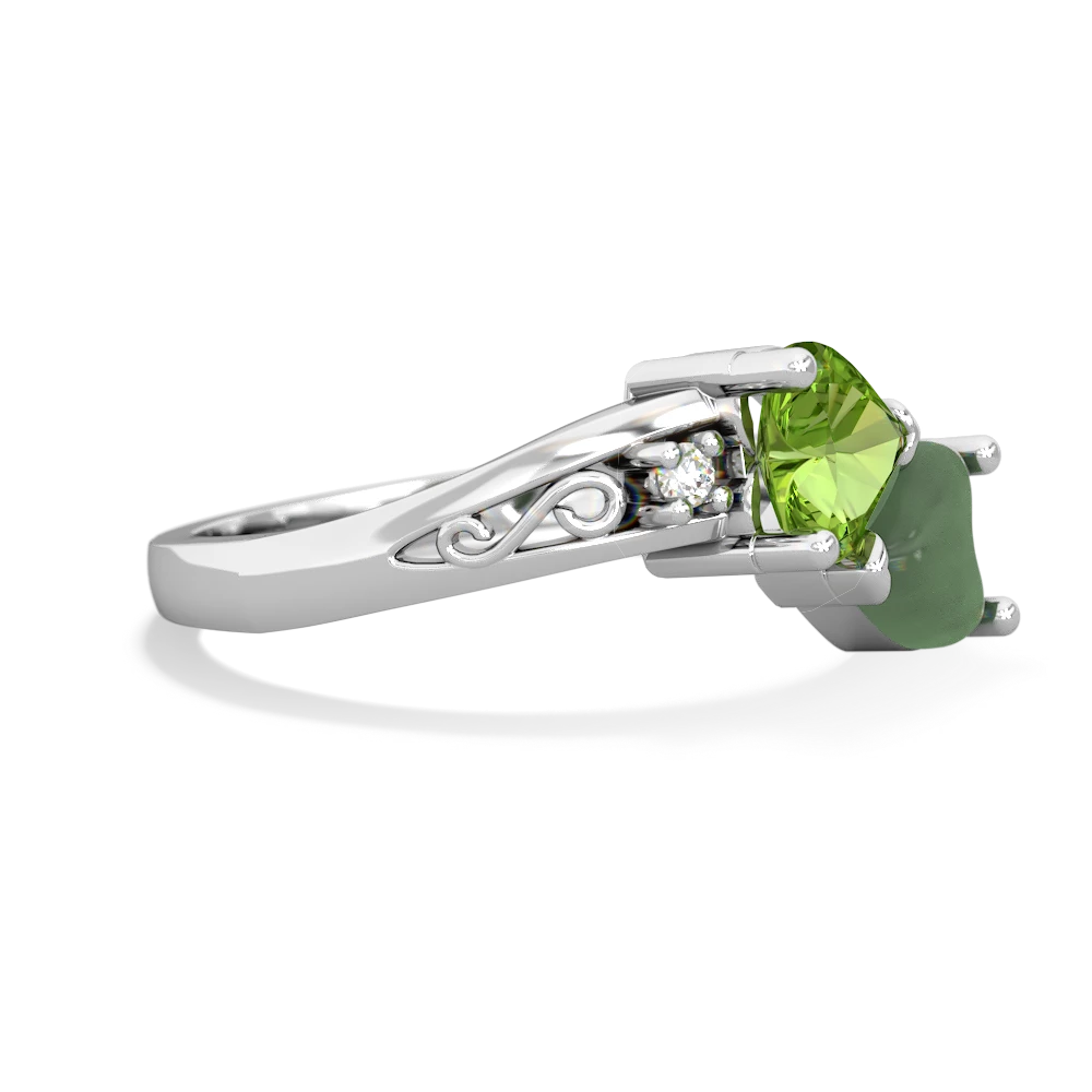 Peridot Snuggling Hearts 14K White Gold ring R2178