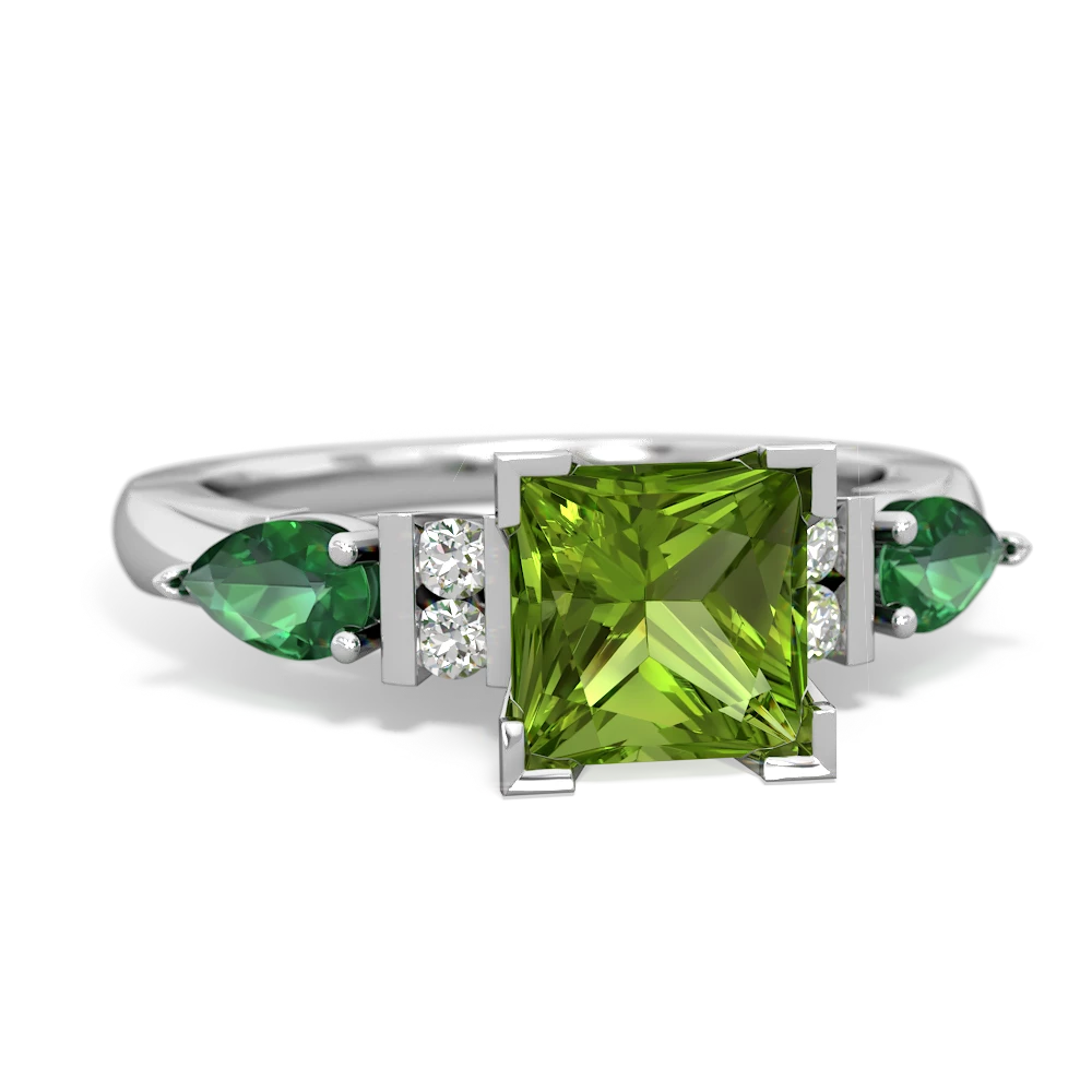 Peridot 6Mm Princess Eternal Embrace Engagement 14K White Gold ring C2002