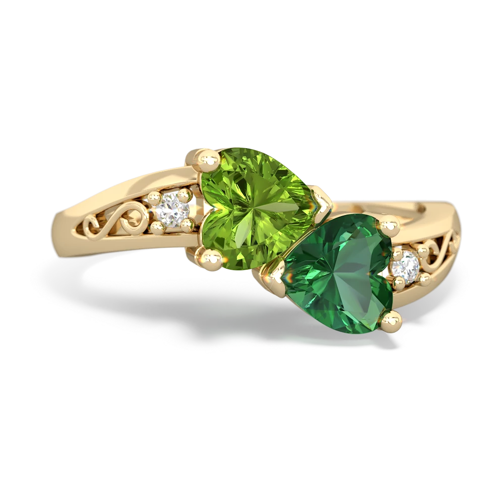 Peridot Snuggling Hearts 14K Yellow Gold ring R2178