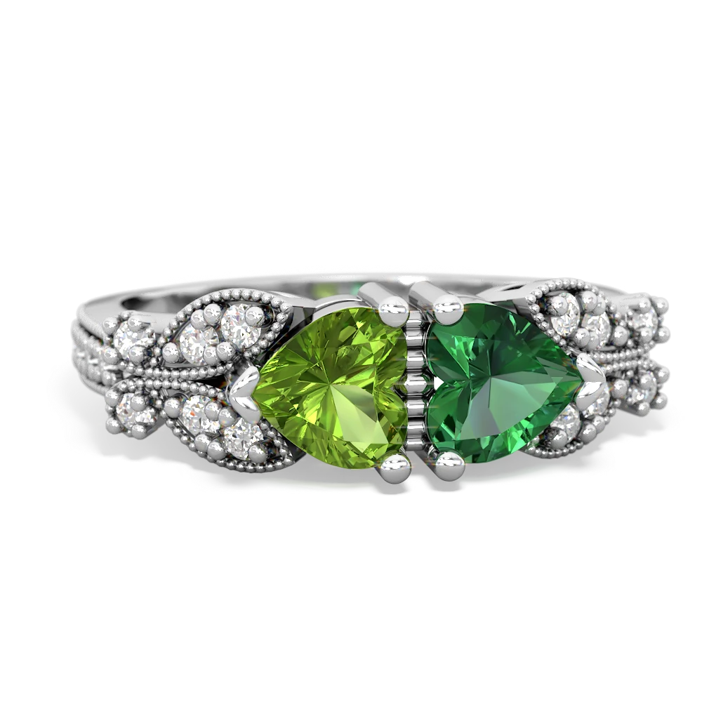 Peridot Diamond Butterflies 14K White Gold ring R5601