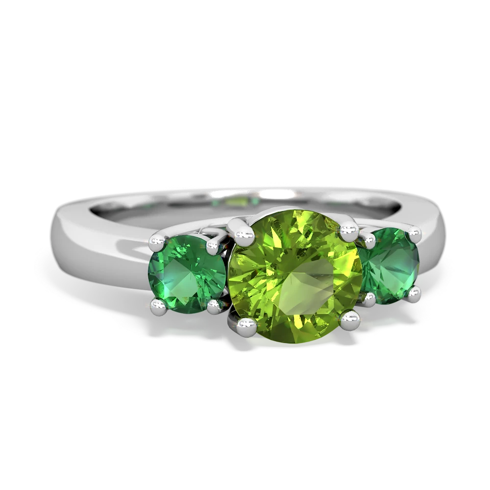 Peridot Three Stone Round Trellis 14K White Gold ring R4018