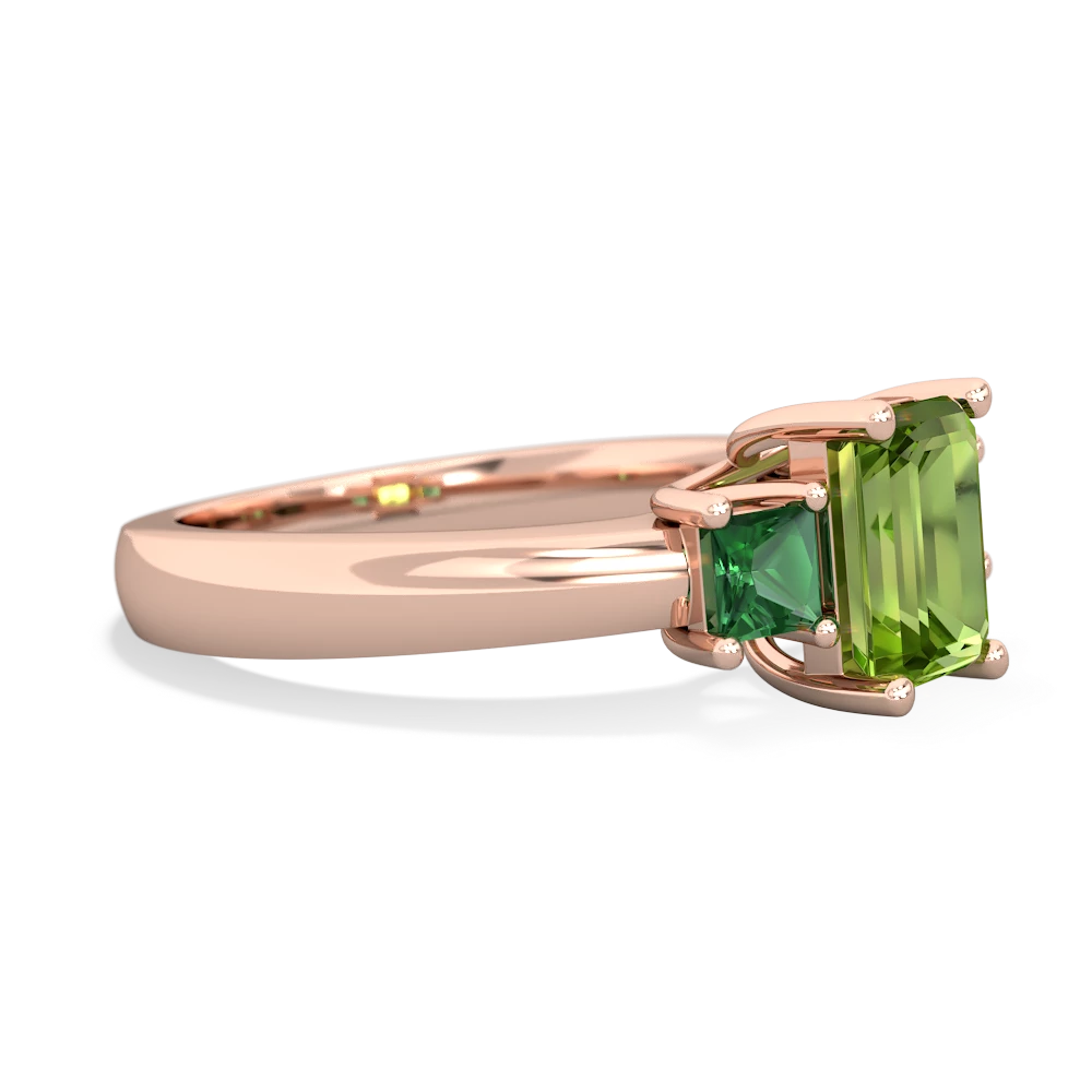 Peridot Three Stone Emerald-Cut Trellis 14K Rose Gold ring R4021