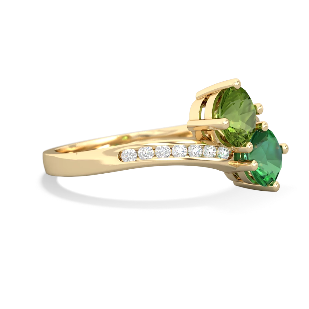 Peridot Channel Set Two Stone 14K Yellow Gold ring R5303