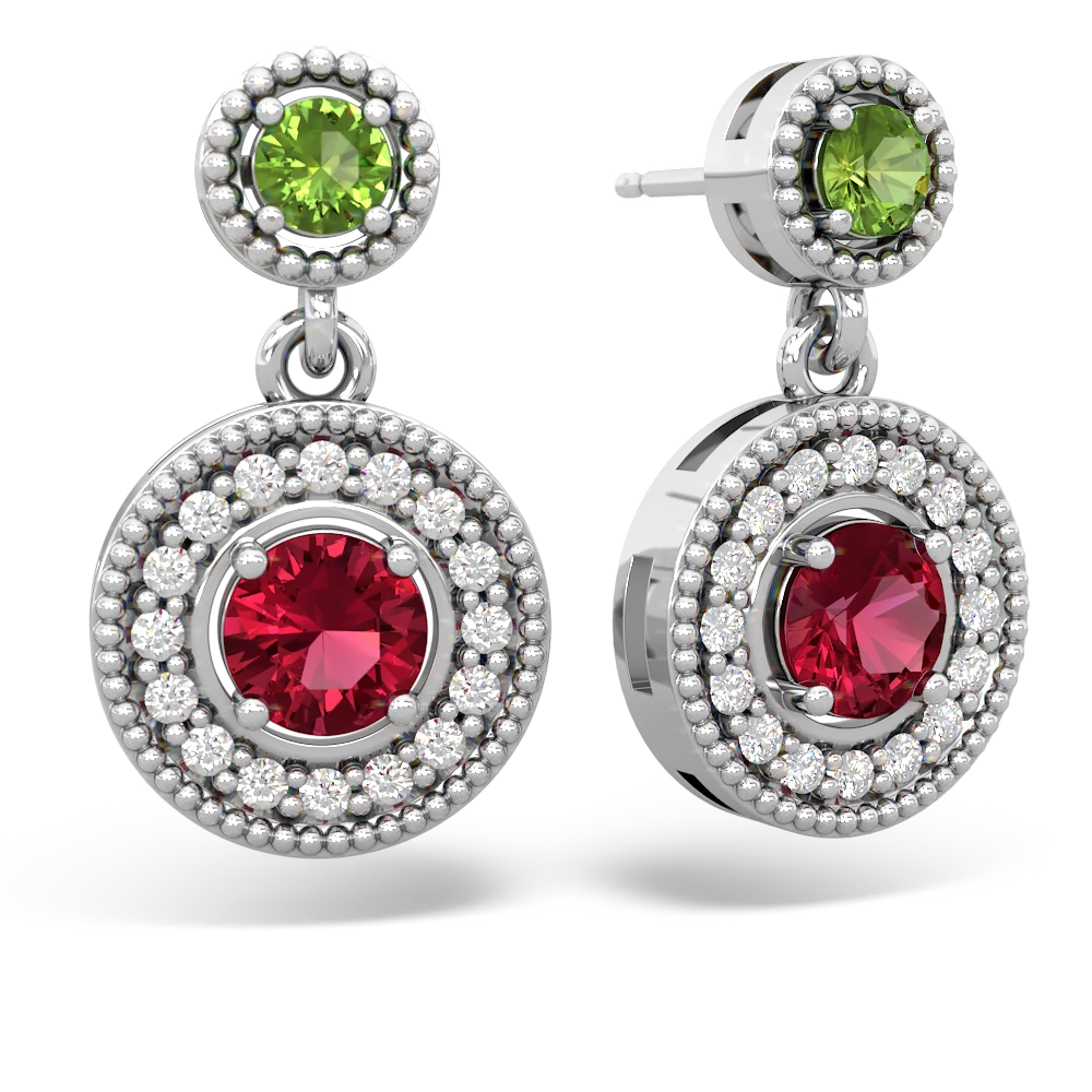 Peridot Halo Dangle 14K White Gold earrings E5319