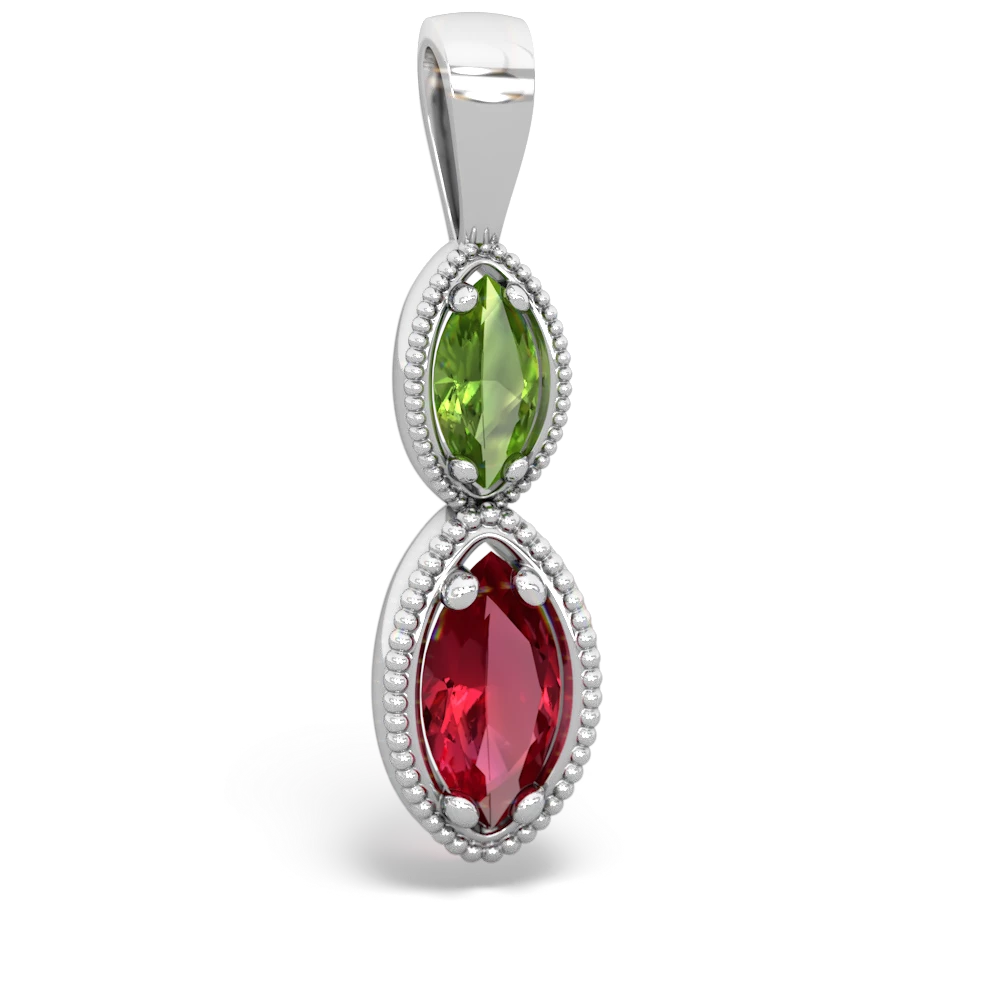 Peridot Antique-Style Halo 14K White Gold pendant P5700