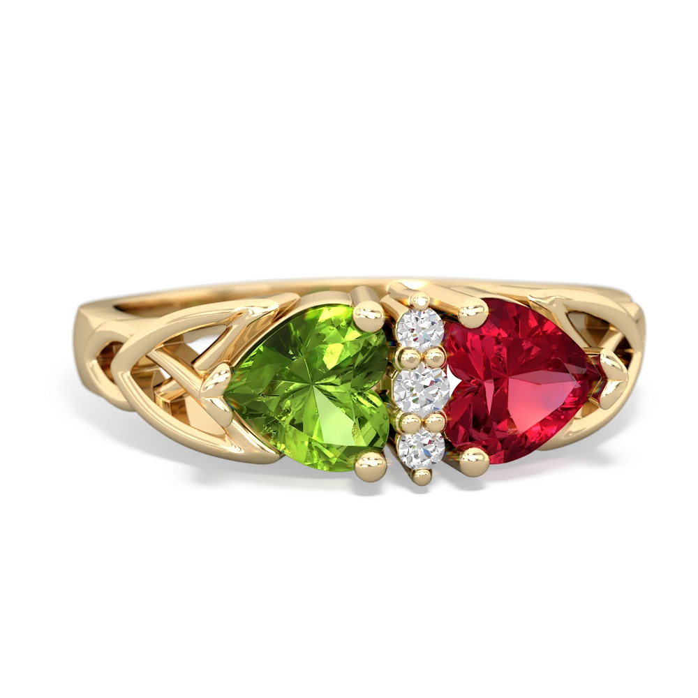 Peridot Celtic Knot Double Heart 14K Yellow Gold ring R5040