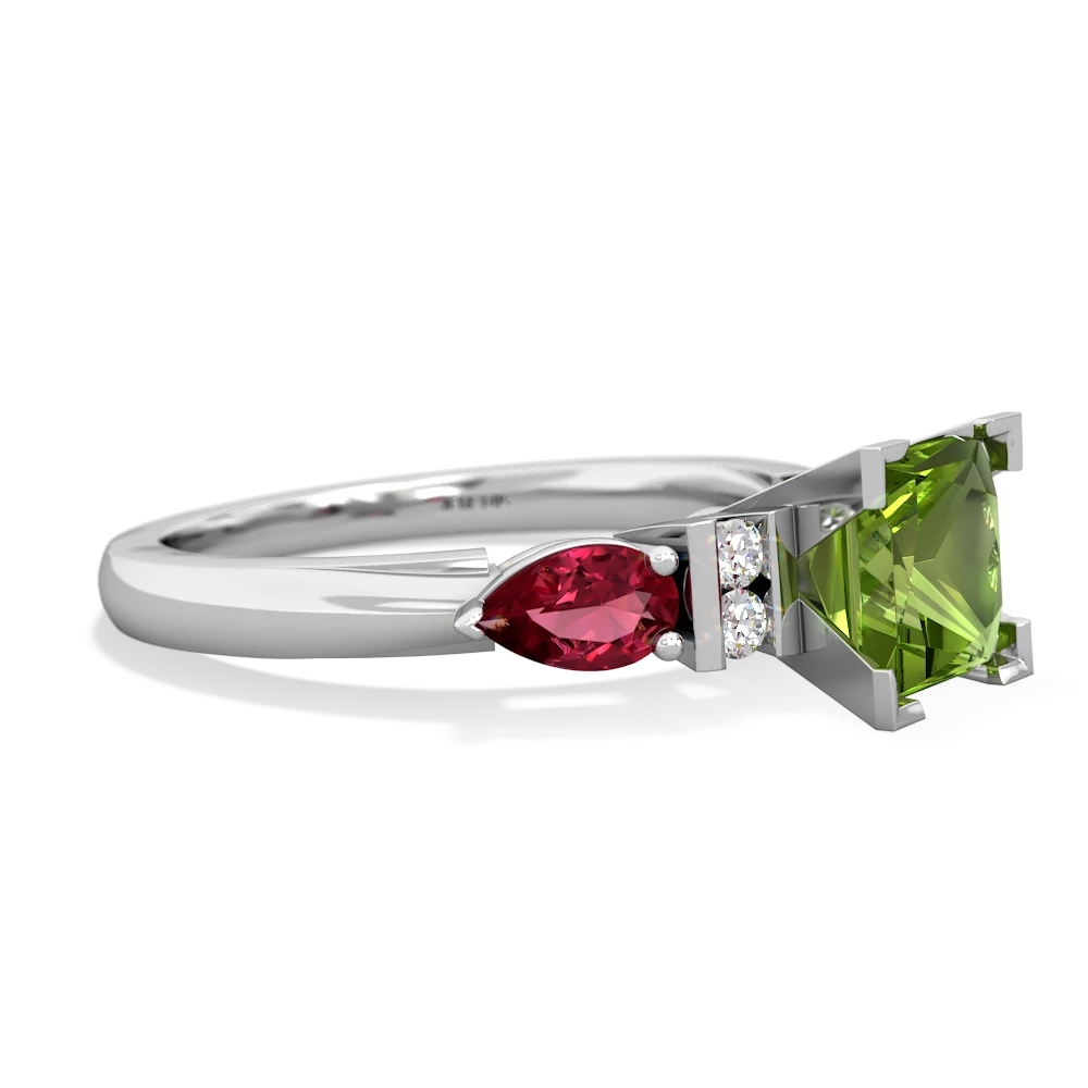 Peridot 6Mm Princess Eternal Embrace Engagement 14K White Gold ring C2002