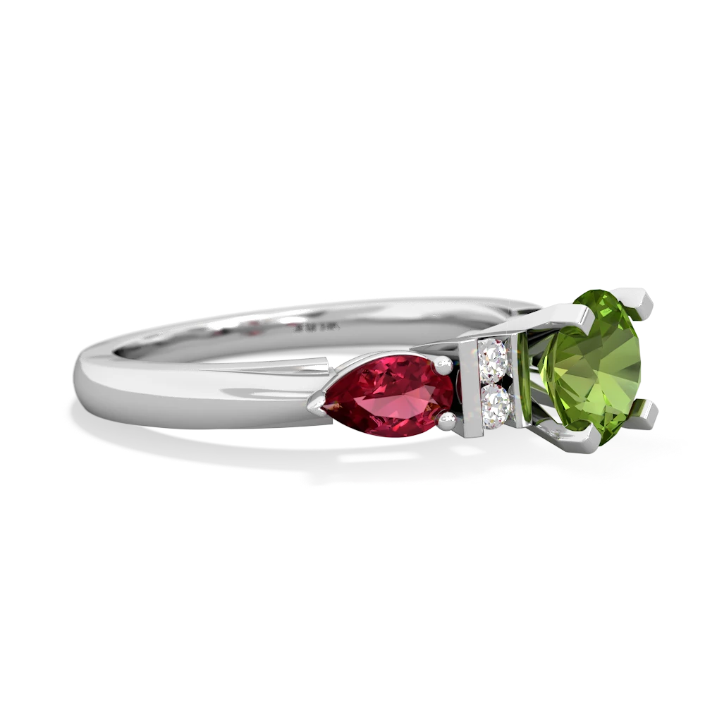 Peridot 6Mm Round Eternal Embrace Engagement 14K White Gold ring R2005