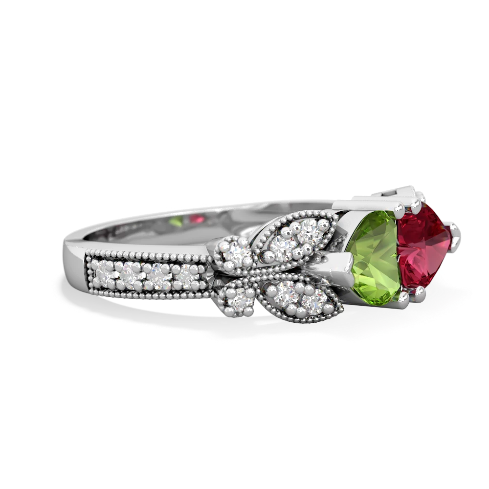 Peridot Diamond Butterflies 14K White Gold ring R5601