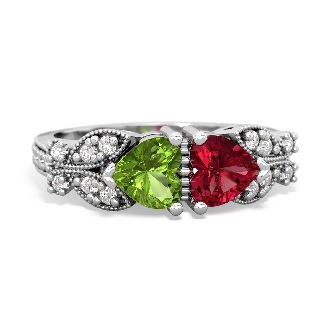 Peridot Diamond Butterflies 14K White Gold ring R5601