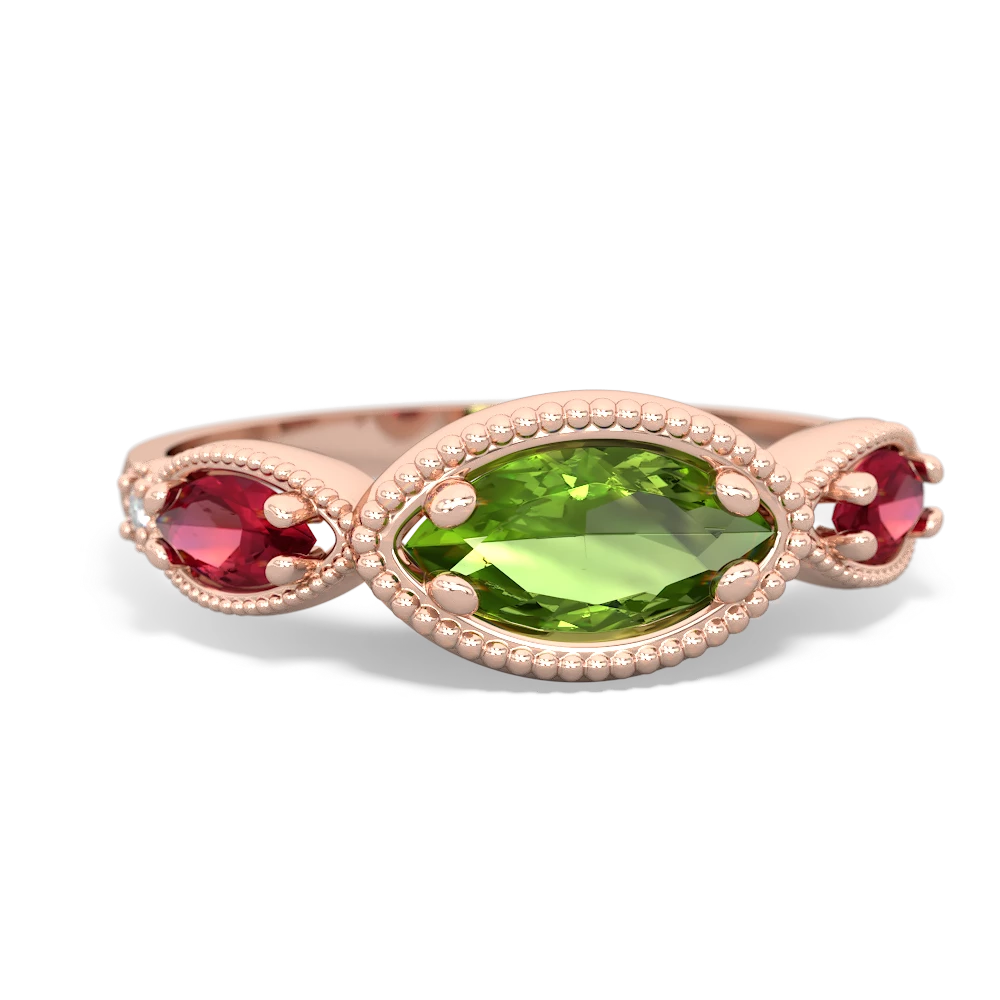 Peridot Milgrain Marquise 14K Rose Gold ring R5700