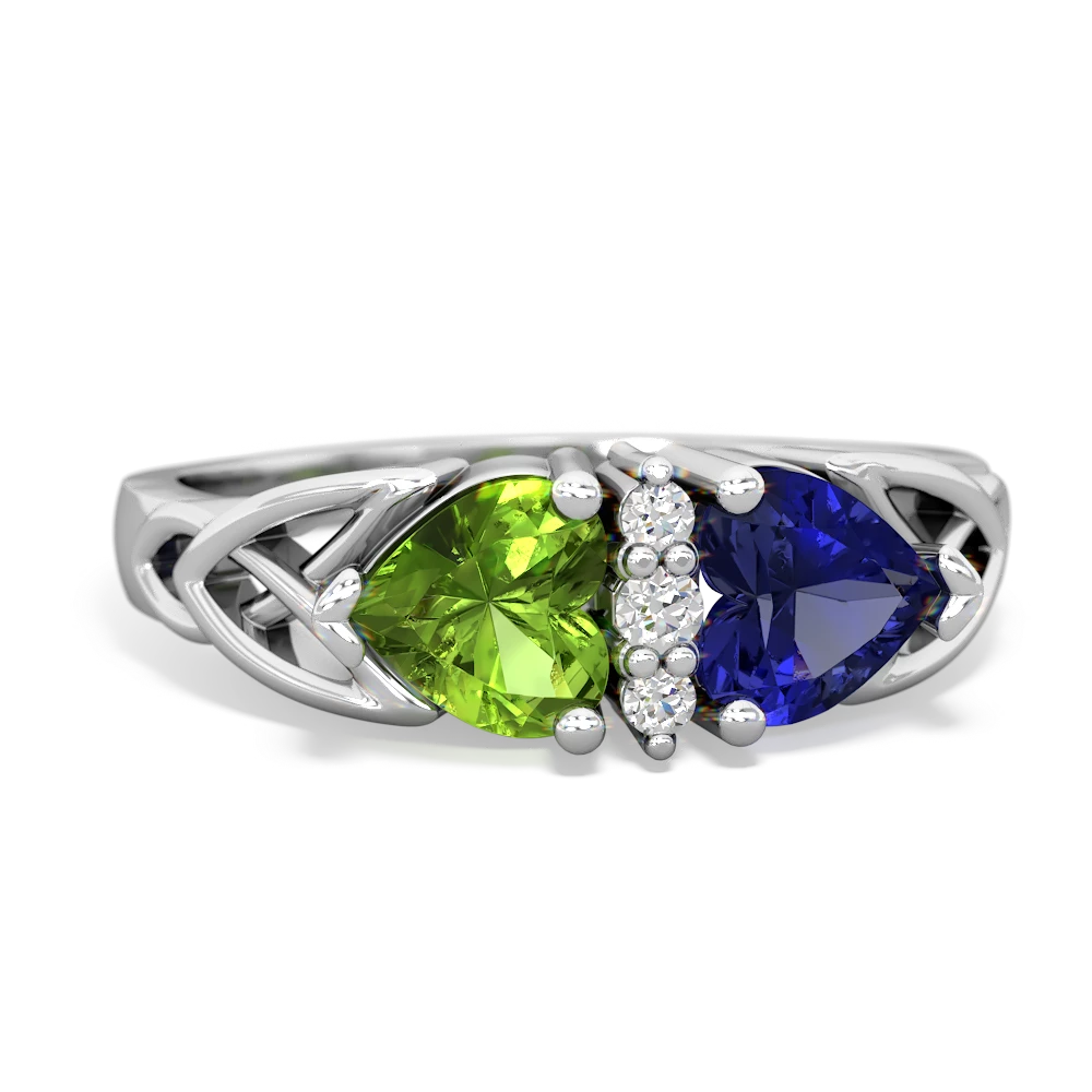 Peridot Celtic Knot Double Heart 14K White Gold ring R5040