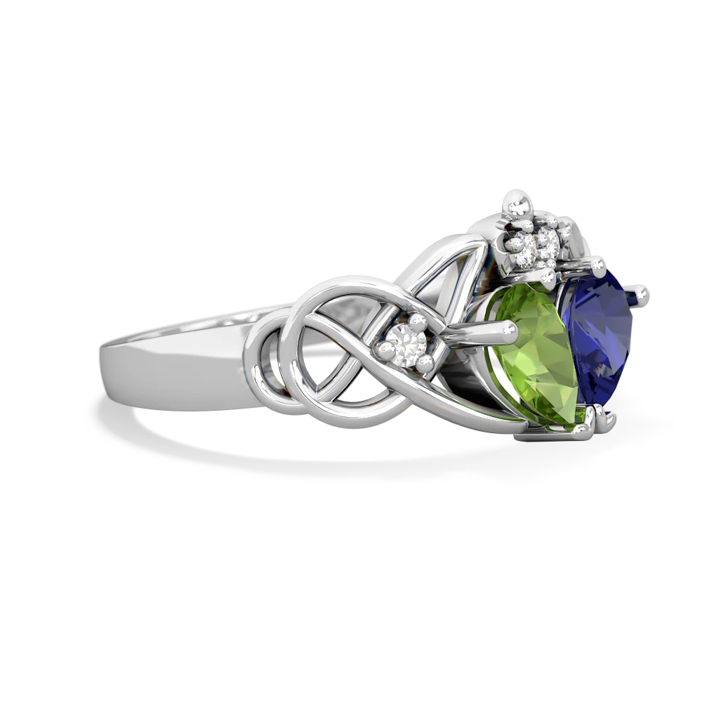 Peridot 'One Heart' Celtic Knot Claddagh 14K White Gold ring R5322