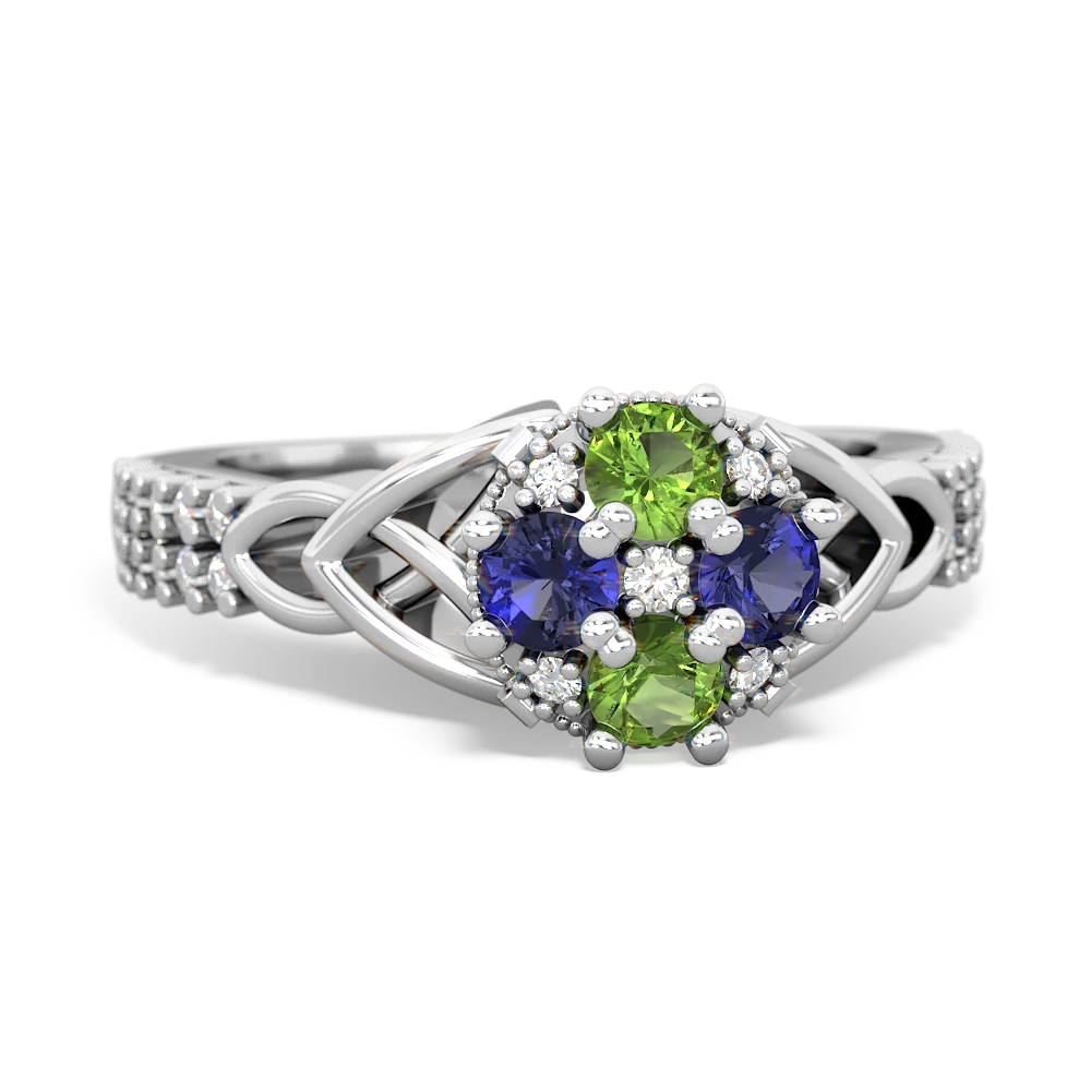 Peridot Celtic Knot Cluster Engagement 14K White Gold ring R26443RD