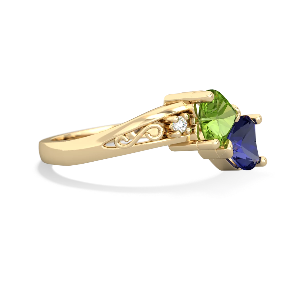 Peridot Snuggling Hearts 14K Yellow Gold ring R2178