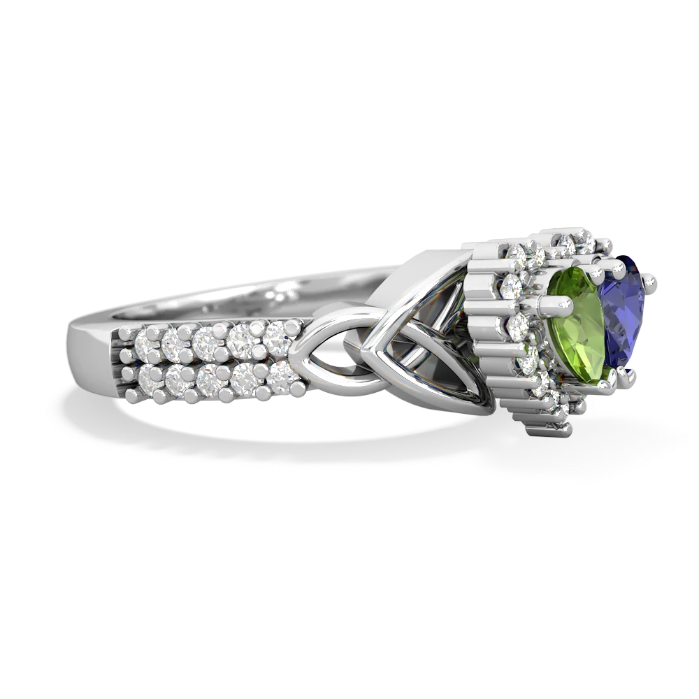 Peridot Celtic Knot Two Hearts As One 14K White Gold ring R2644HRT