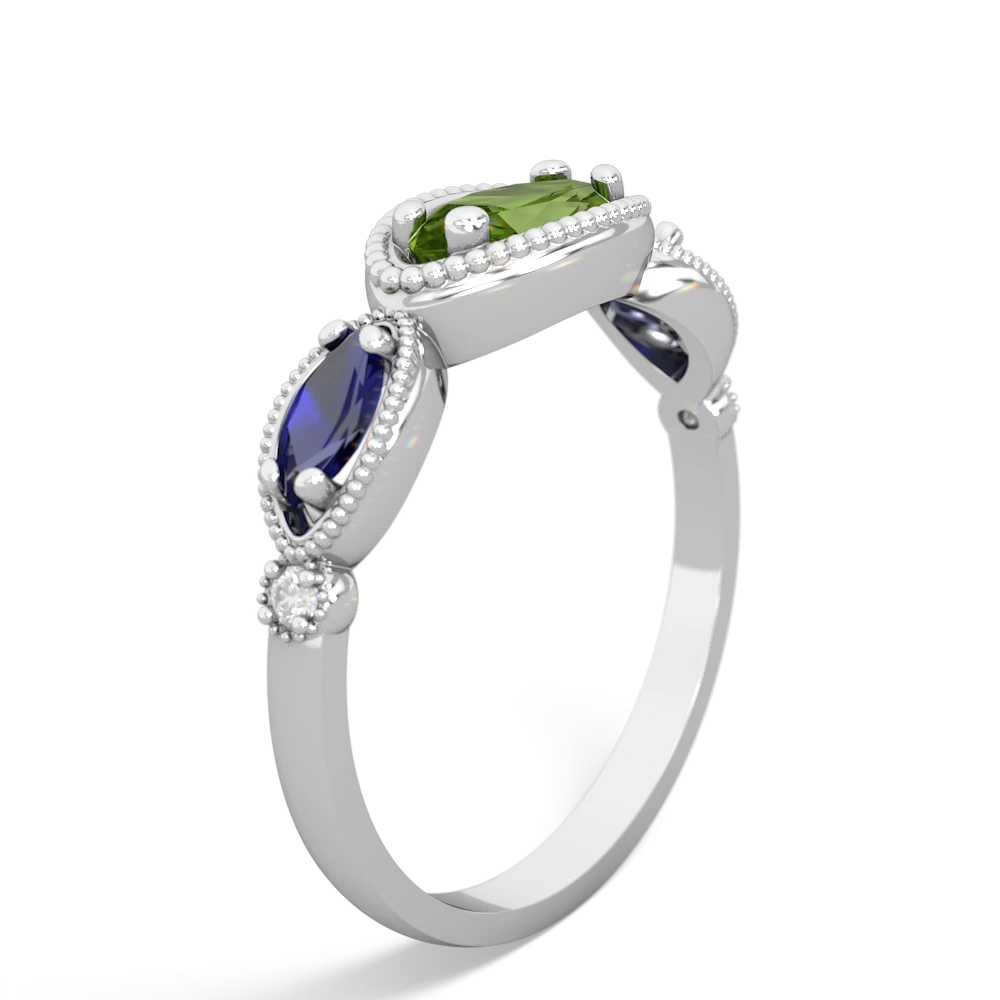 Peridot Milgrain Marquise 14K White Gold ring R5700