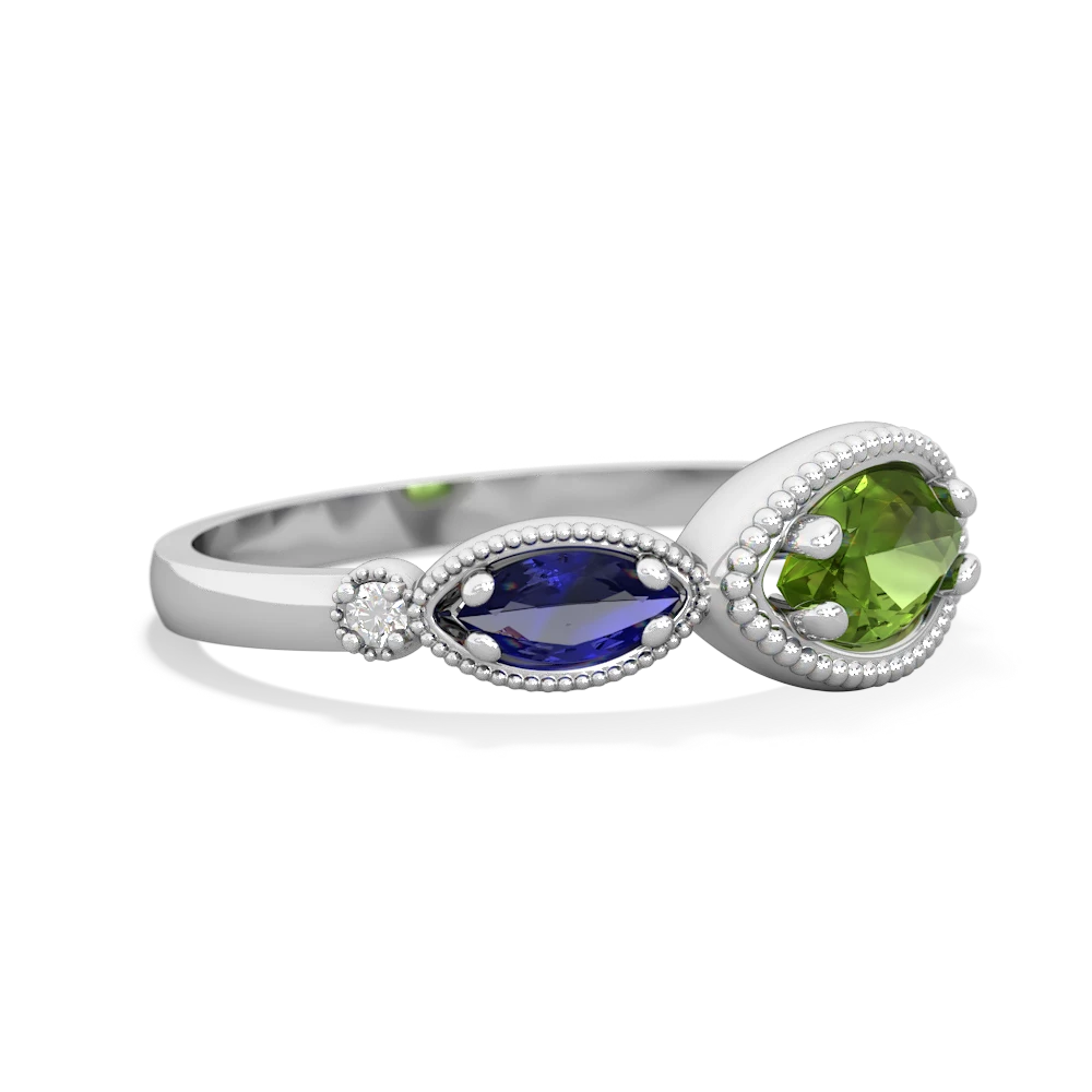 Peridot Milgrain Marquise 14K White Gold ring R5700