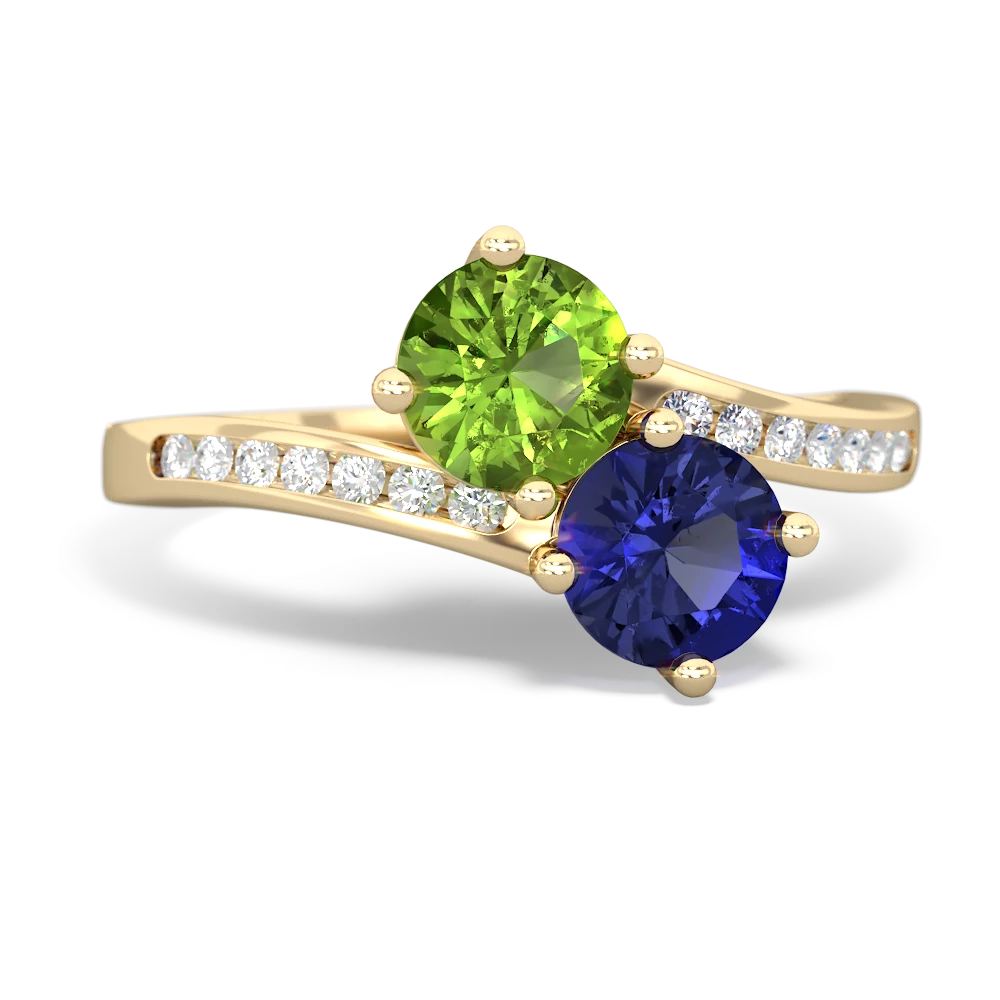 Peridot Channel Set Two Stone 14K Yellow Gold ring R5303