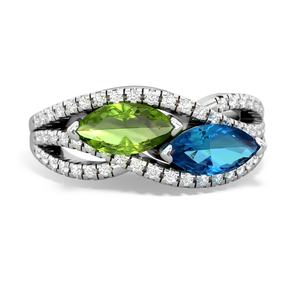 Peridot Diamond Rivers 14K White Gold ring R3070