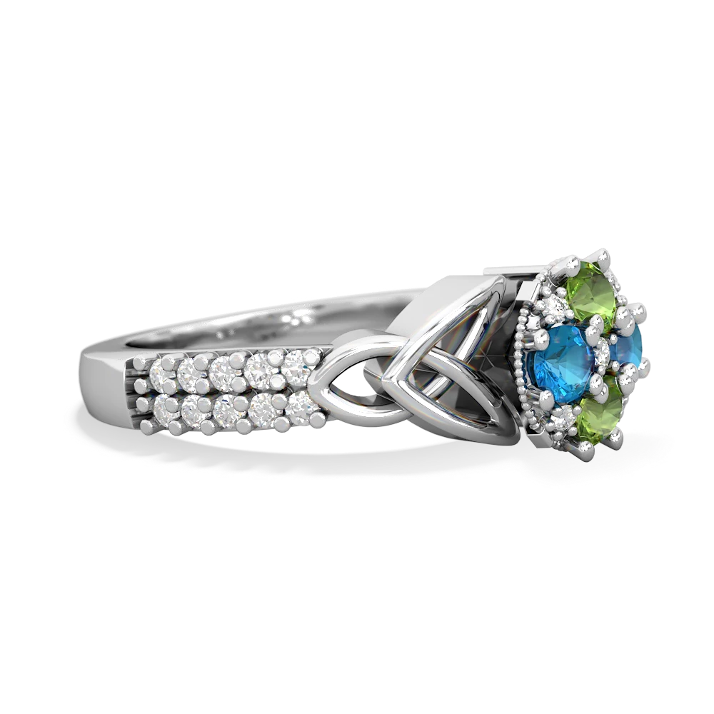 Peridot Celtic Knot Cluster Engagement 14K White Gold ring R26443RD