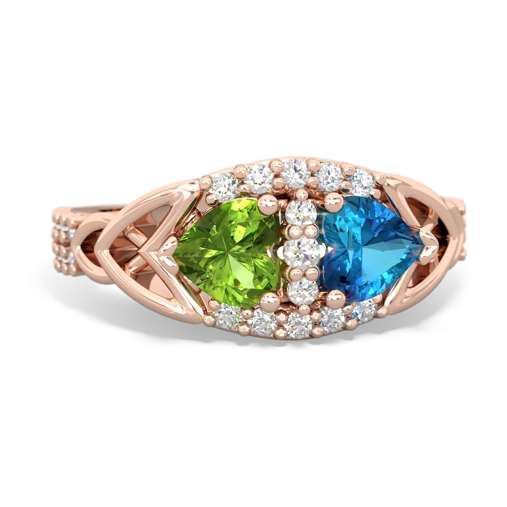 Peridot Sparkling Celtic Knot 14K Rose Gold ring R2645