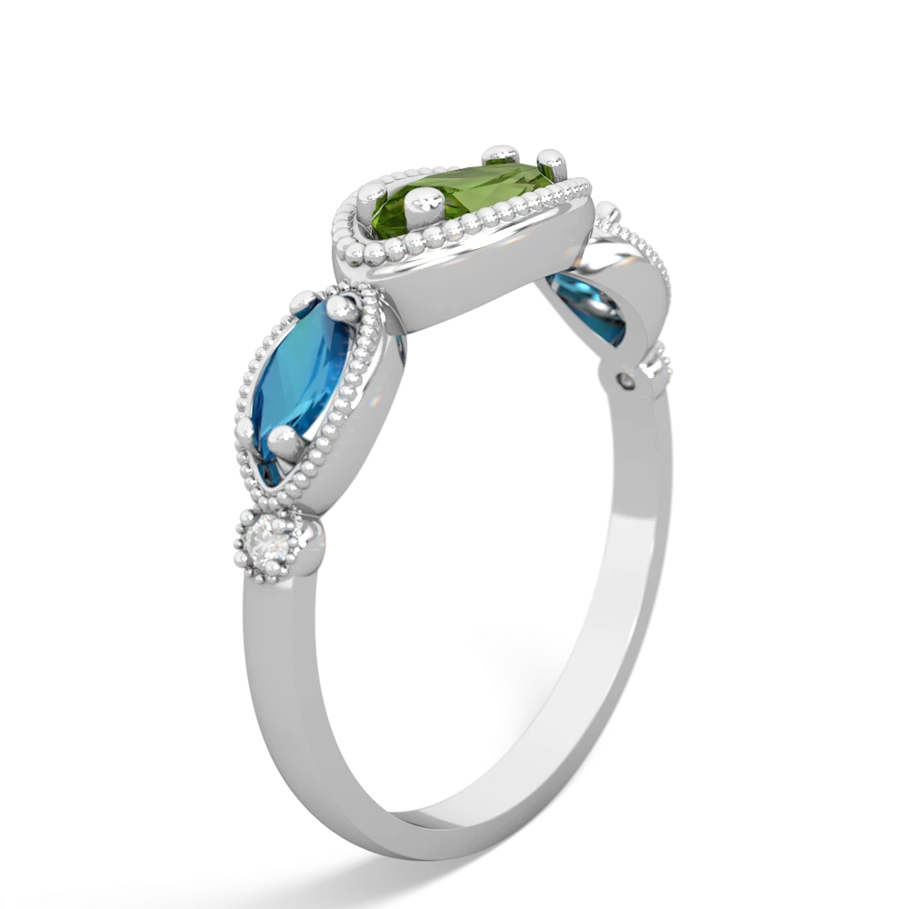 Peridot Milgrain Marquise 14K White Gold ring R5700