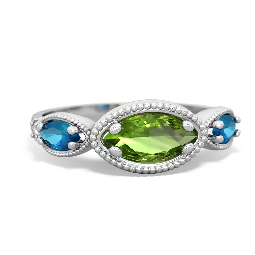 Peridot Milgrain Marquise 14K White Gold ring R5700