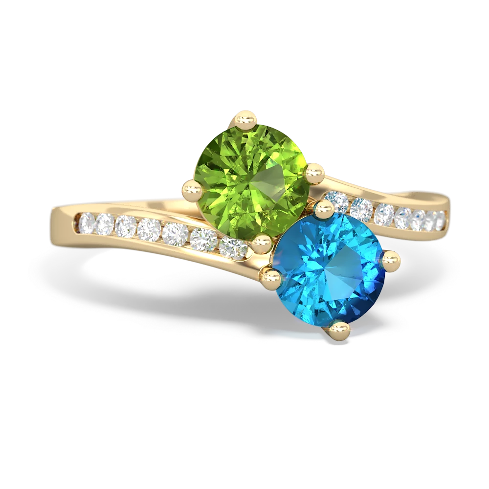 Peridot Channel Set Two Stone 14K Yellow Gold ring R5303