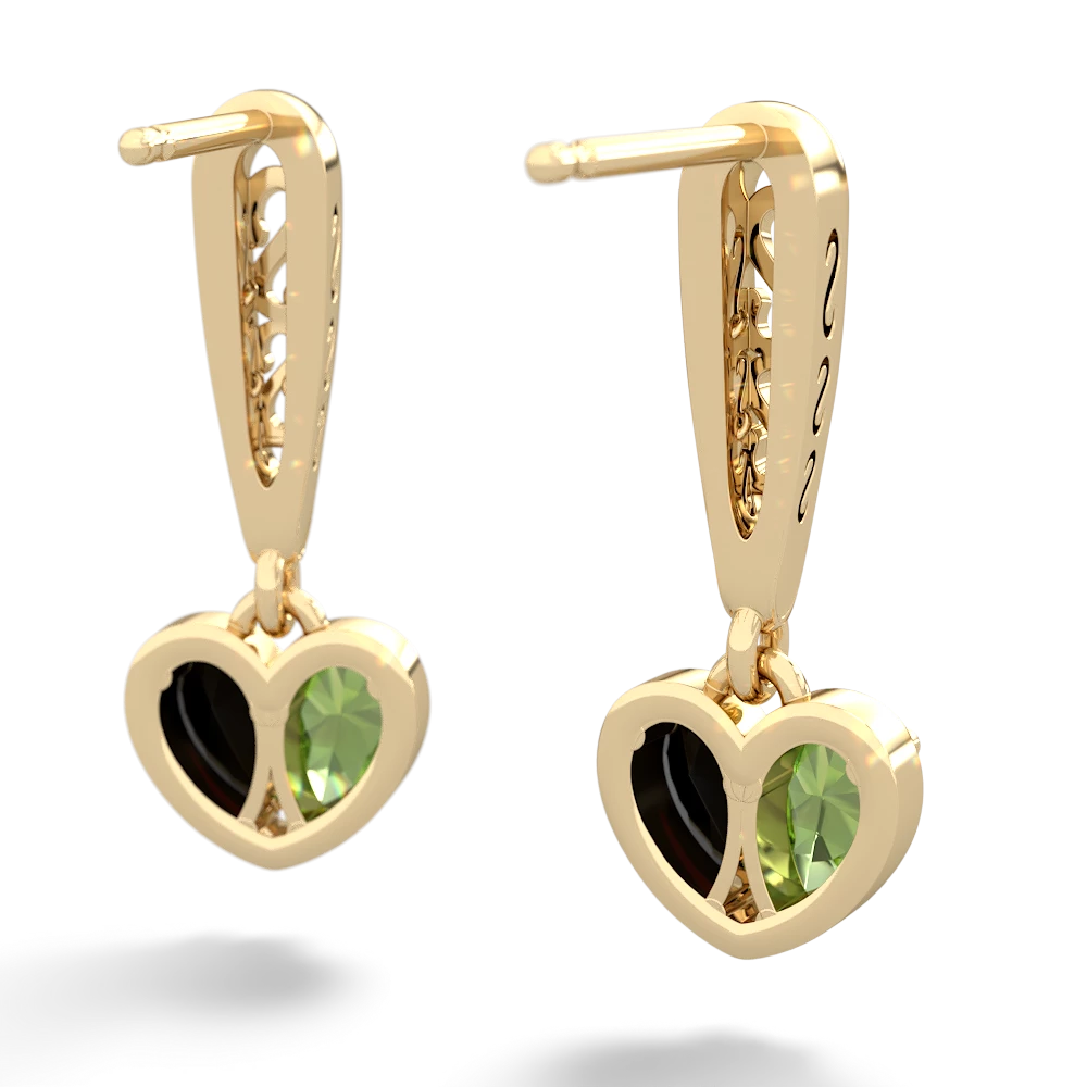 Peridot Filligree Heart 14K Yellow Gold earrings E5070