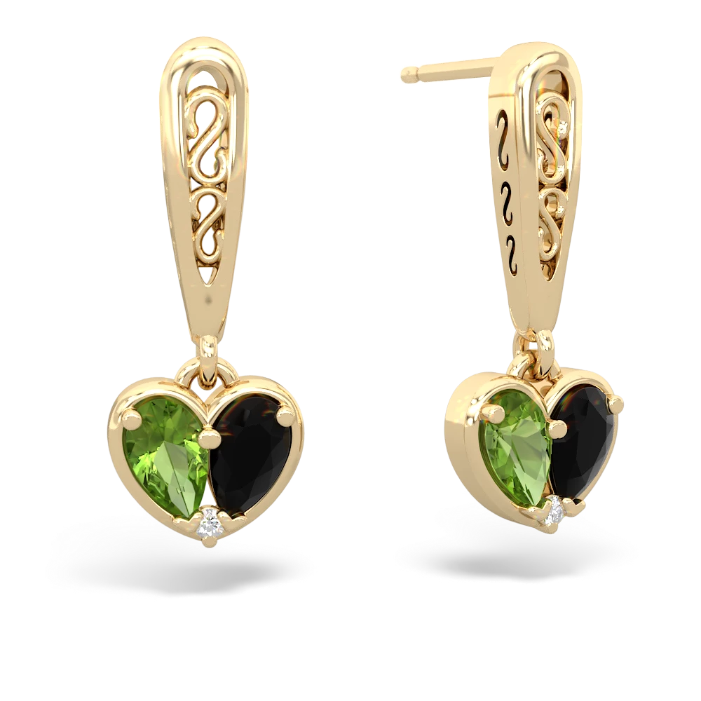 Peridot Filligree Heart 14K Yellow Gold earrings E5070