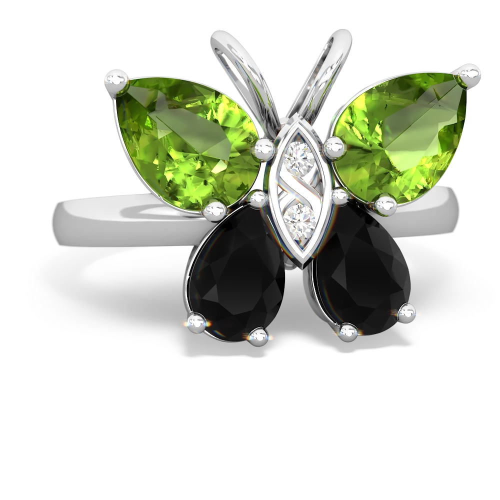 Peridot Butterfly 14K White Gold ring R2215