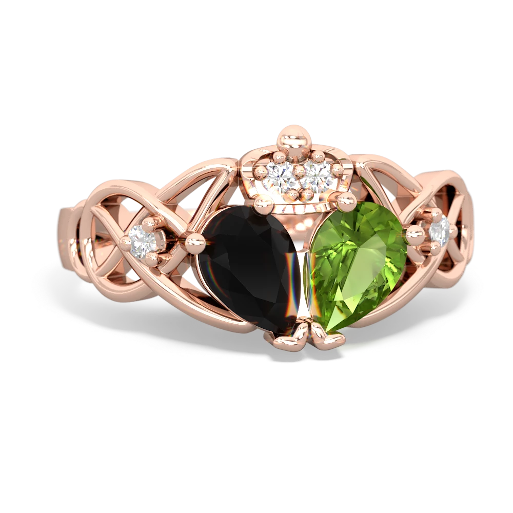 Peridot 'One Heart' Celtic Knot Claddagh 14K Rose Gold ring R5322