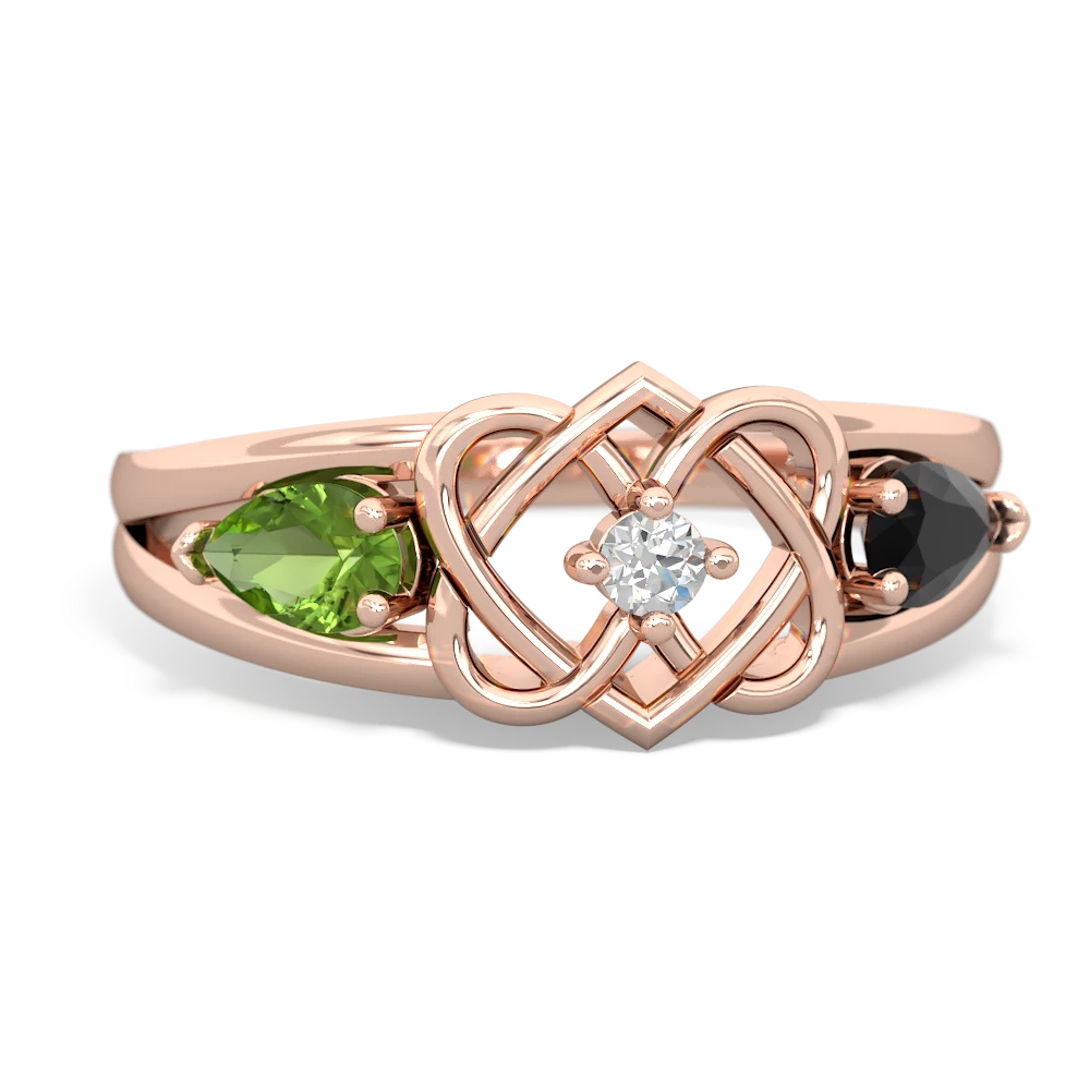 Peridot Hearts Intertwined 14K Rose Gold ring R5880