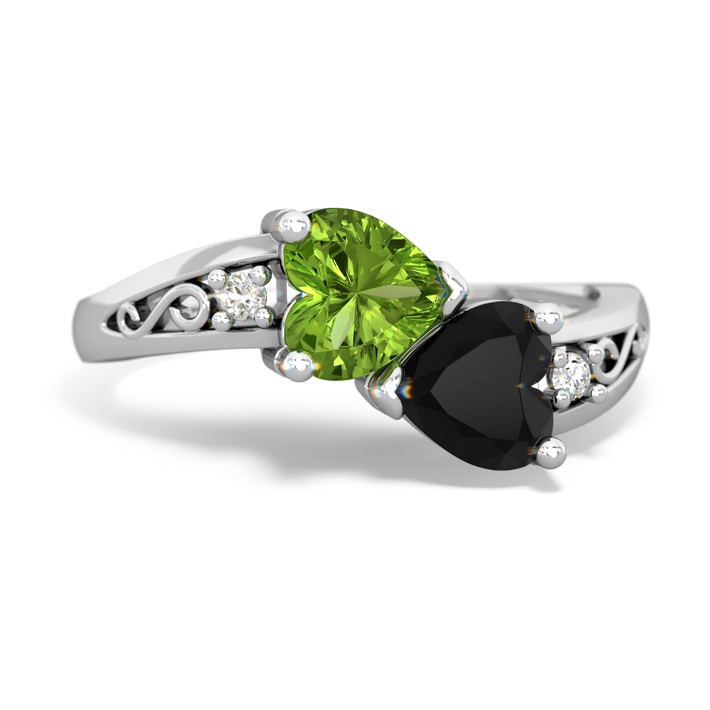 Peridot Snuggling Hearts 14K White Gold ring R2178