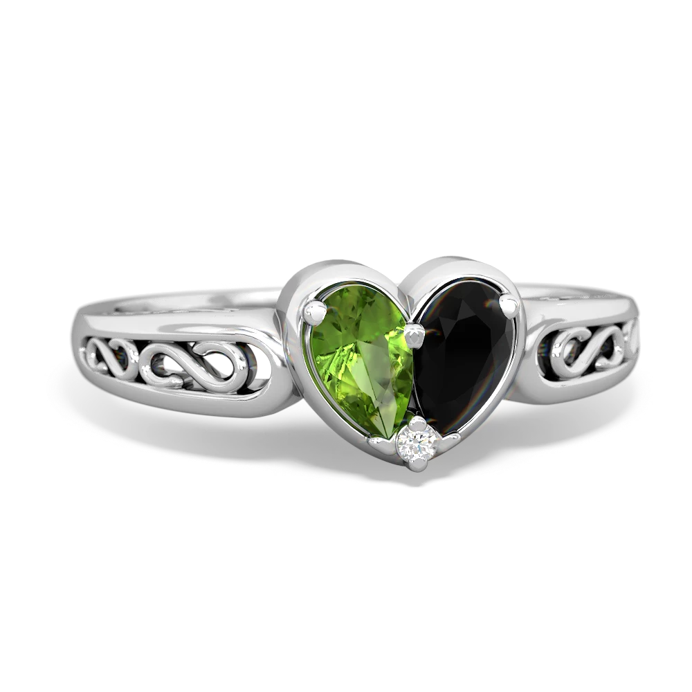 Peridot Filligree 'One Heart' 14K White Gold ring R5070