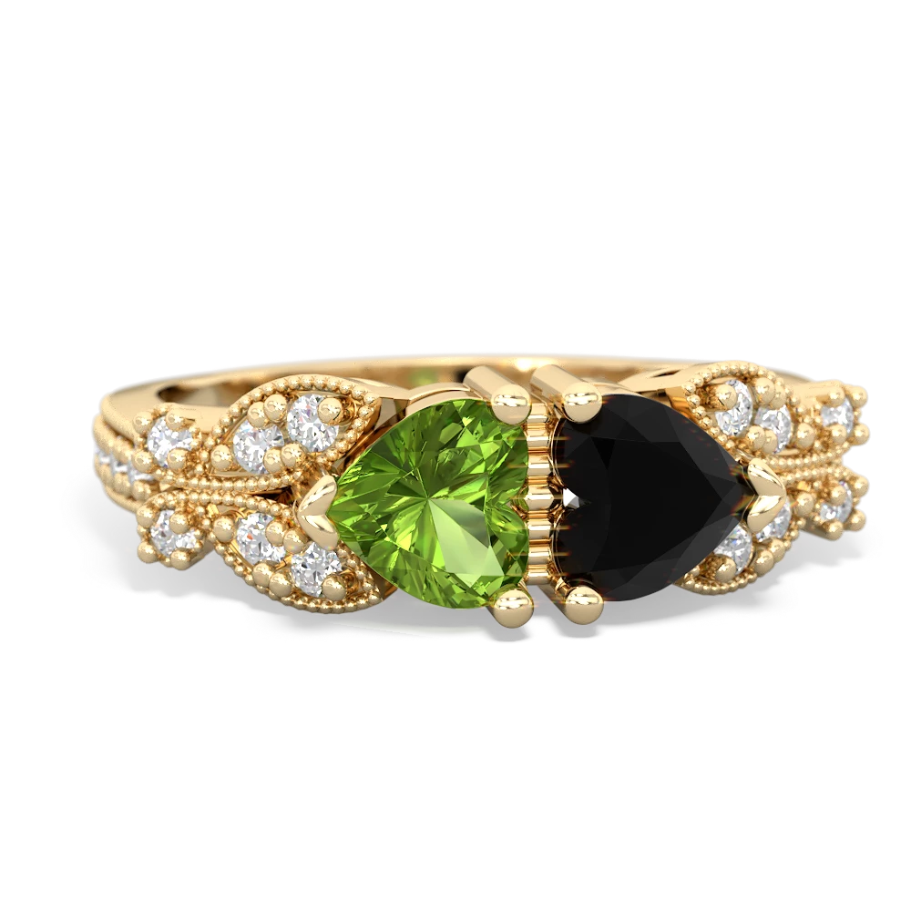 Peridot Diamond Butterflies 14K Yellow Gold ring R5601