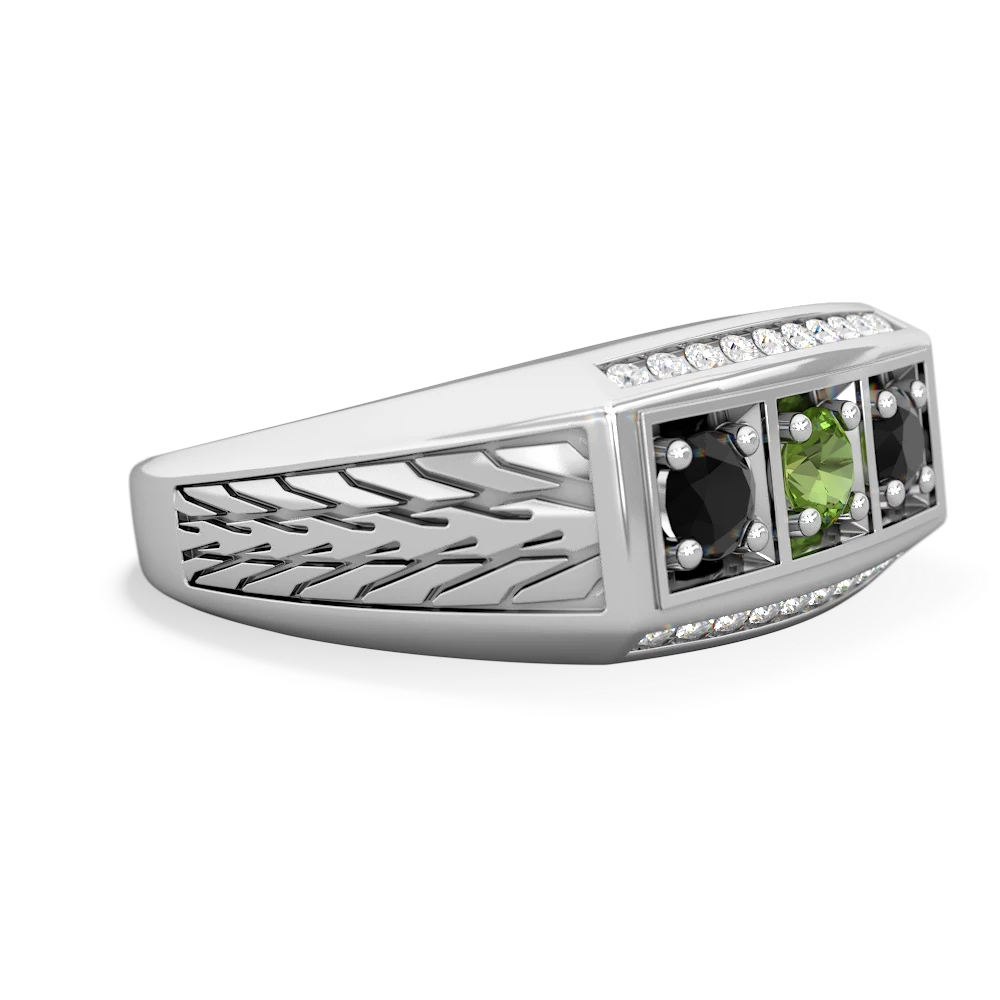 Peridot Three Stone Tire Tread Men's 14K White Gold ring R0520