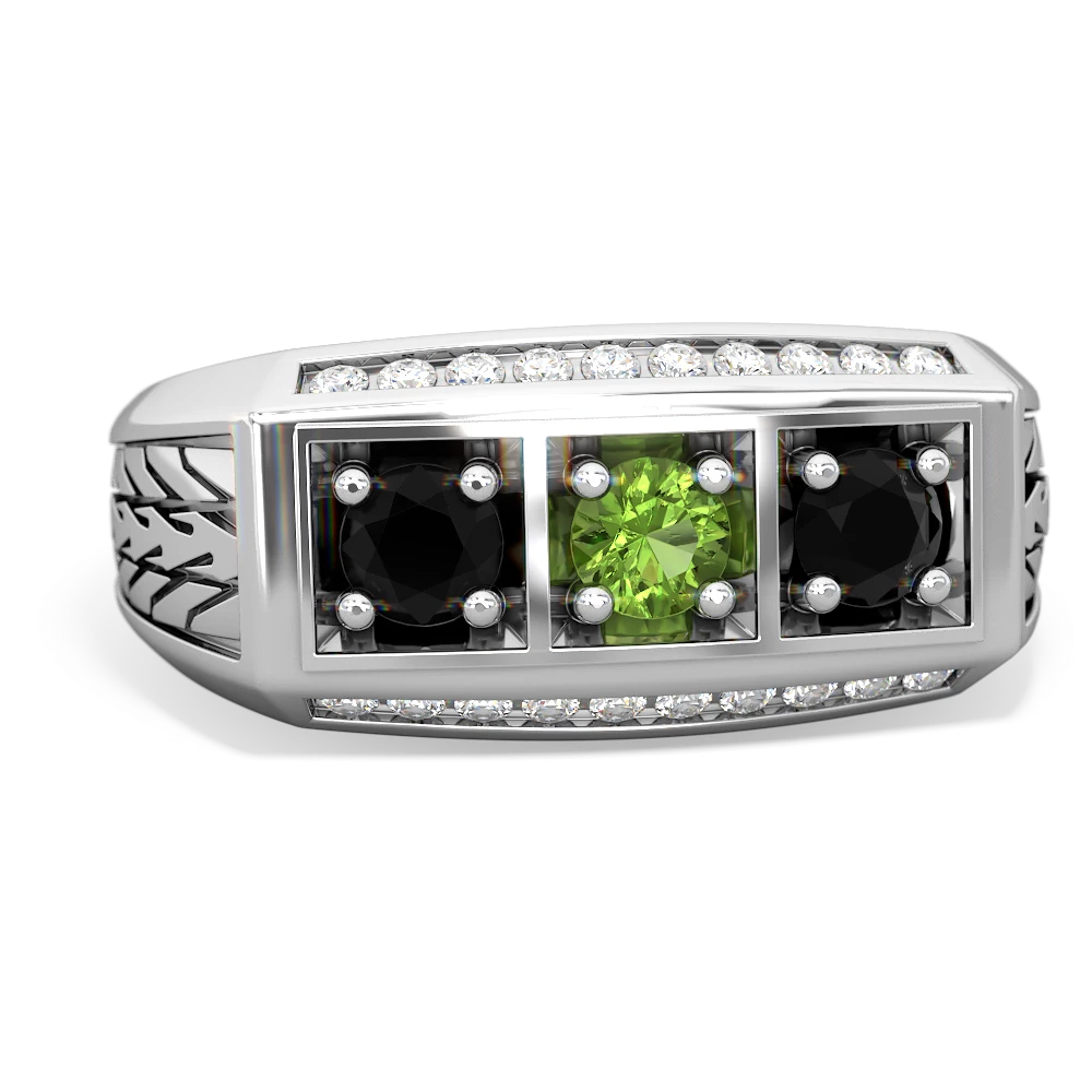 Peridot Three Stone Tire Tread Men's 14K White Gold ring R0520