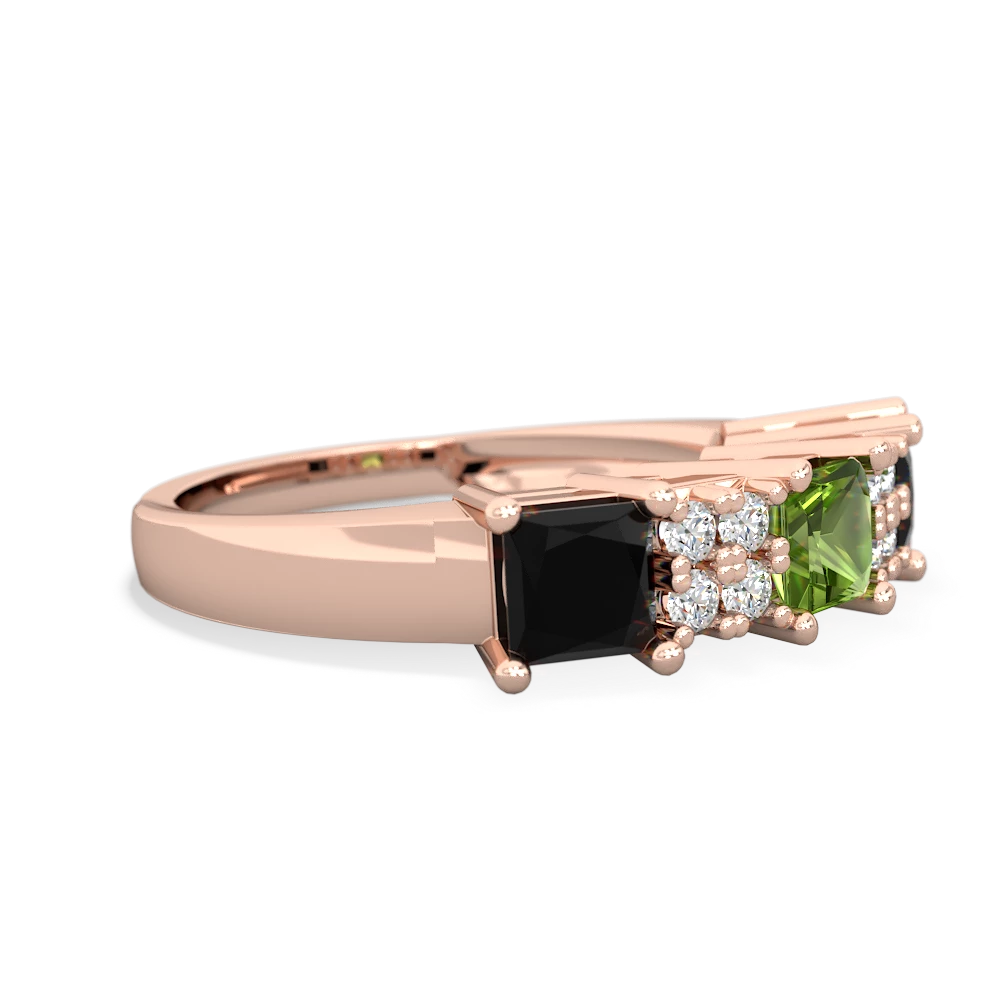 Peridot Three Stone Diamond Cluster 14K Rose Gold ring R2592