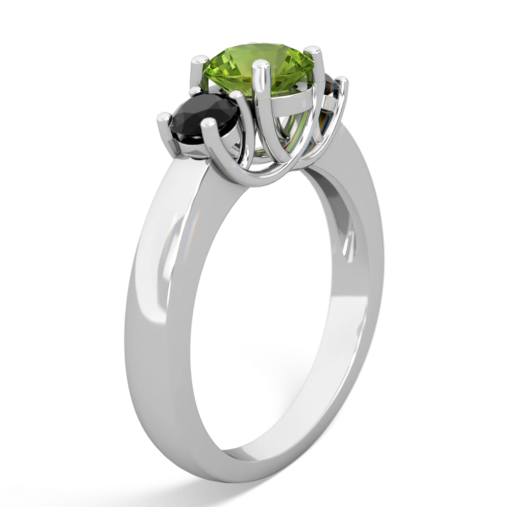 Peridot Three Stone Round Trellis 14K White Gold ring R4018