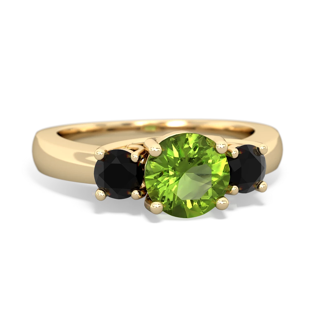 Peridot Three Stone Round Trellis 14K Yellow Gold ring R4018