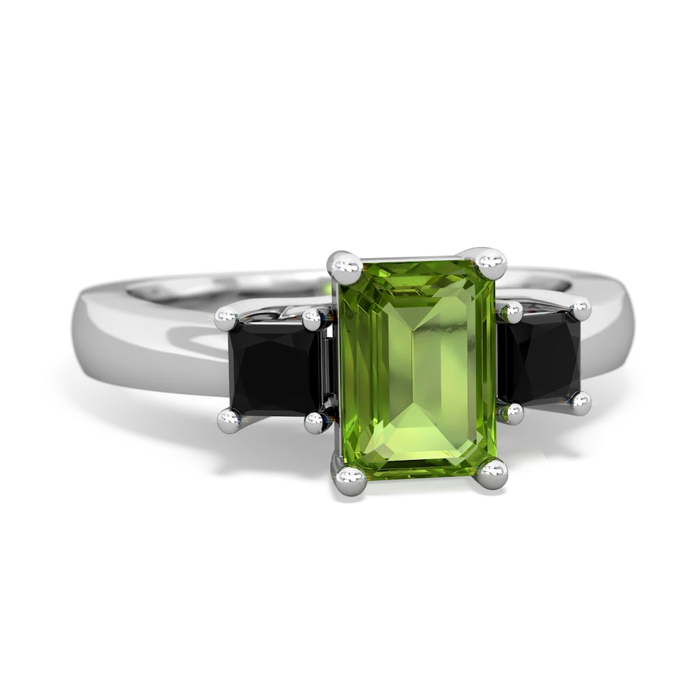 Peridot Three Stone Emerald-Cut Trellis 14K White Gold ring R4021