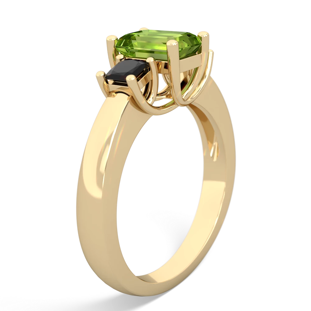 Peridot Three Stone Emerald-Cut Trellis 14K Yellow Gold ring R4021