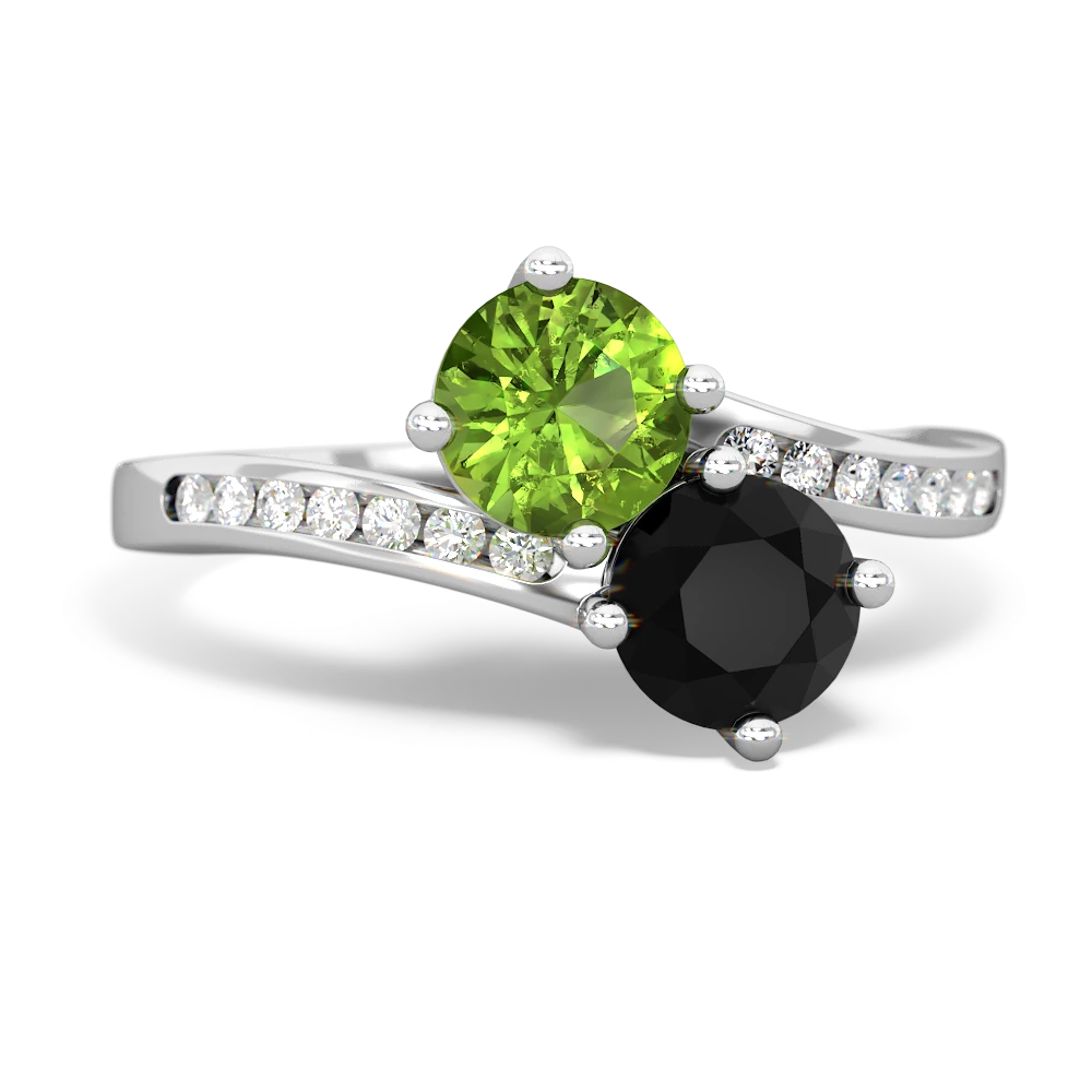 Peridot Channel Set Two Stone 14K White Gold ring R5303