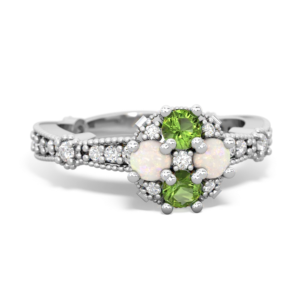 Peridot Sparkling Tiara Cluster 14K White Gold ring R26293RD